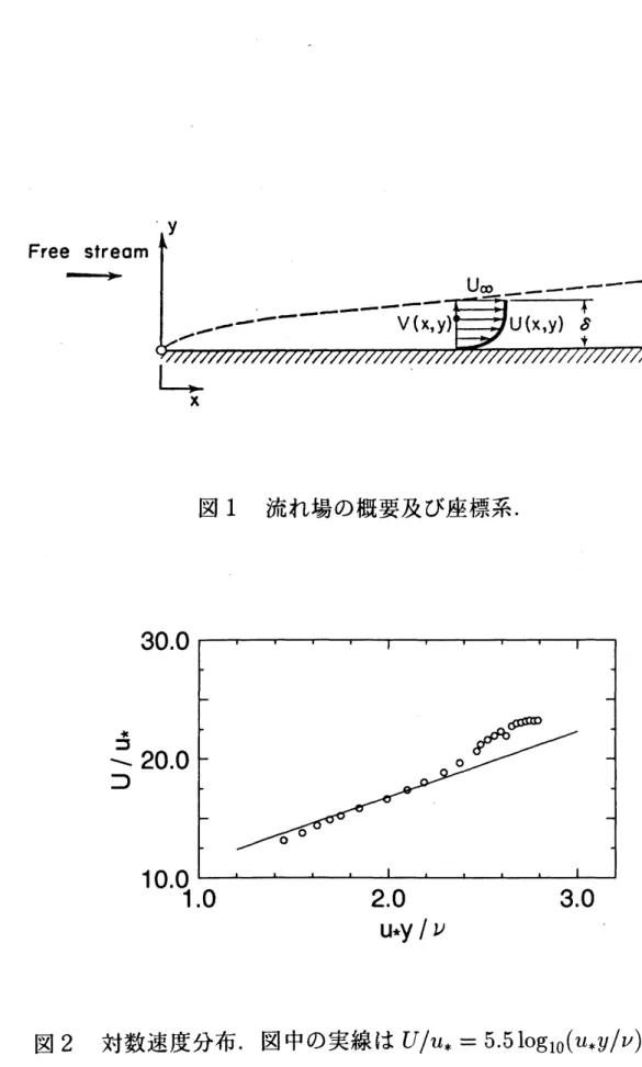 図 1 流れ場の概要及び座標系.