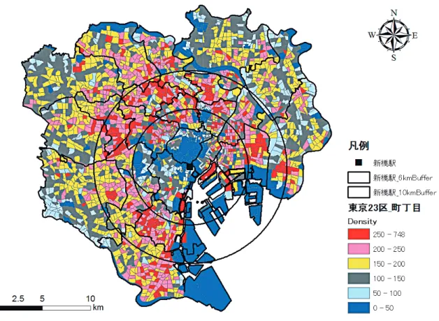 図 5 東京都区部の昼夜間人口比の分布 資料： 2010年国勢調査小地域集計を利用
