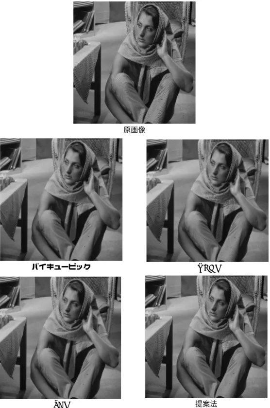 図 3.4 各手法を用いて画像拡大を行った結果の比較．使用画像は画像 (3) ．