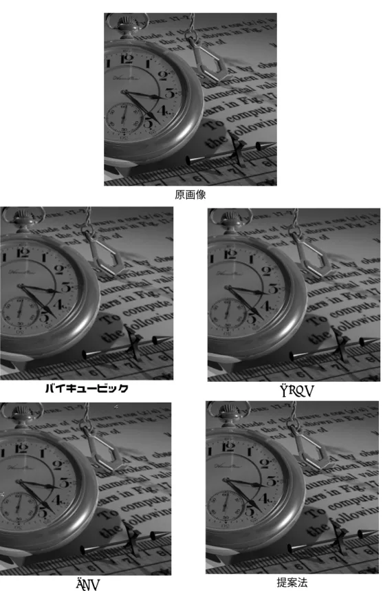 図 3.6 各手法を用いて画像拡大を行った結果の比較．使用画像は画像 (21) ．