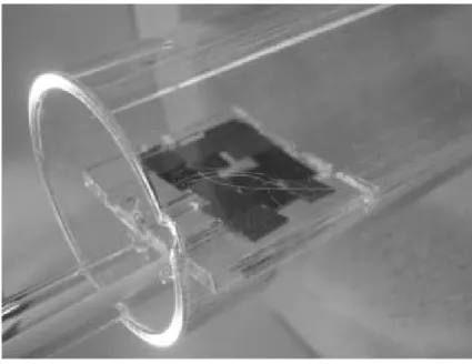 Figure 2.5: Picture of a quartz sample boat equipped with a port for inserting a thermo- thermo-couple