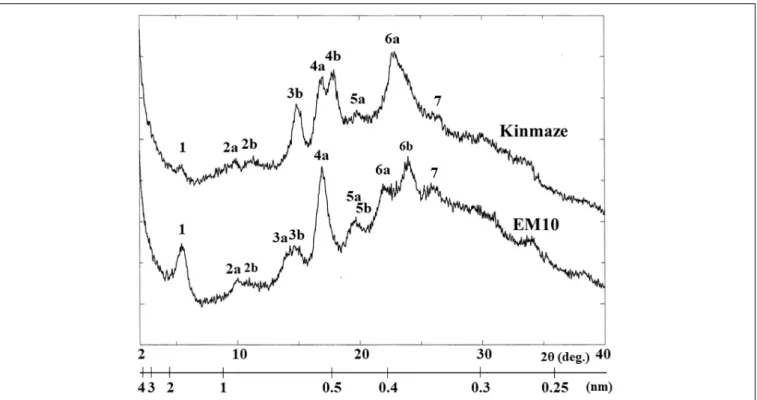 FIGURE 6 | Wide angle X-ray diffraction analysis of starch granules in mature kernels from a be2b mutant line, EM10 and its host wild-type japonica cultivar Kinmaze