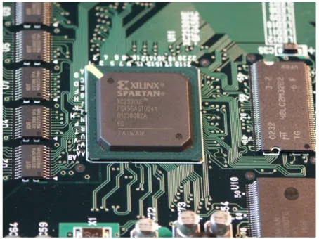 図 2.4: FPGA (Xilinx Spartan-IIE) 再構成可能なハードウェアの一種である FPGA を図 2.4 に示す．
