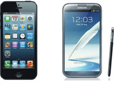 図 2.1 スマートフォンやタブレット端末（参考： iphone5[4] ， GALAXY Note2[5] ） 図 2.2 Cosm によるセンサデータの集中管理（参考 : Cosm[3] ） 2.2.1 公衆センサデータの定義 センサデータは [7][8][9] でも言及されているようにプライバシーの対象であり，公開すべきでな いデータと公開してもよいデータに分けられる． 2.1 でも述べたように，スマートフォンの普及が センサデータの増大を引き起こした一因であると考えられている．しかし，スマートフォン