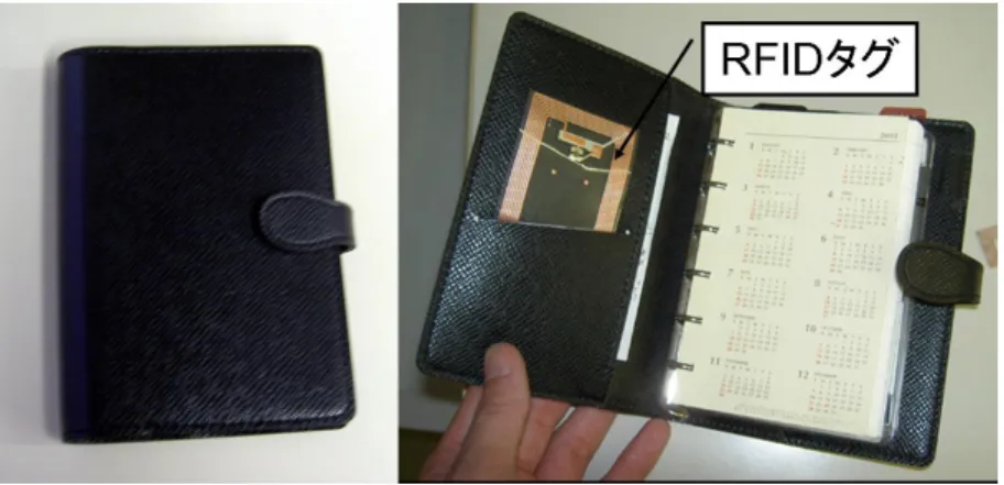 図 4.7: 手帳に取り付けられた RFID タグ