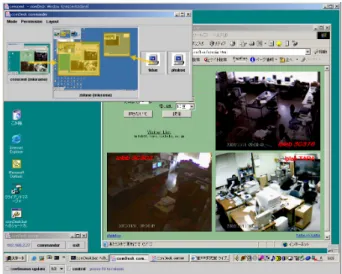 図 4: comDesk Window 転送画面の表示 ウィンドウ下部の [continuous  up-date] チェックボックスにチェックを入れることによっ て，連続的に画面を更新することができる．また， リストから選択することによって画面表示の縮小率 を変更できる． 遠隔操作 現在の実装では， comDesk Window 上 で行ったマウスおよびキーボード操作は画面の転 送元ホストにおいて実行される．ちなみに画面 取得機能および遠隔実行機能は Java のロボット (java.awt.Robot)