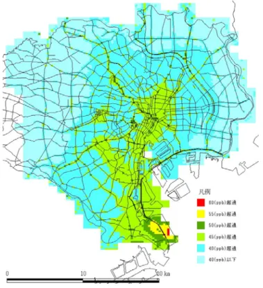 図 4-2-2 東京都区部、年度別、メッシュ別NO 2 98 ％値予測結果