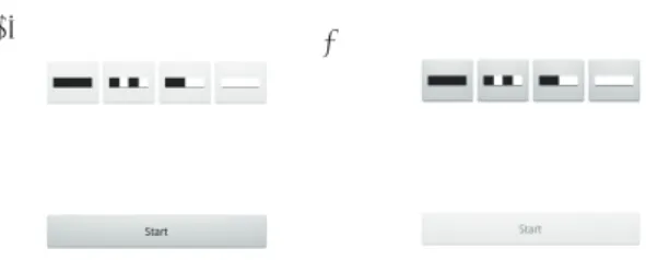 図 4.3: 実験に使用したボタン。振動パターン との対応は左から ON 、 Short 、 Long 、 OFF 。