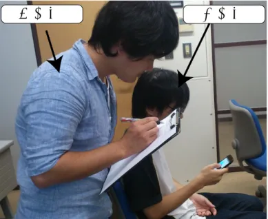 図 4.18: 被験者がショルダーサーフィンを行っている様子。