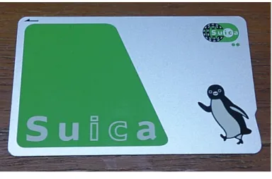 図 2.1: Suica カード した各種のサービスを日常的に利用し、それによって蓄積される情報を行動履歴として用い ることで、システム利用者のログの保存に掛かるコストを少なくする事を目的とする。 2.2.2 行動履歴共有機能 行動履歴共有機能は、 2.2.1 節によって作成された行動履歴を、複数人のシステム利用者で 共有する機能である。 2.1.2 節の要件に基づき、行動履歴は Web ページとして作成し、それを 閲覧したい各システム利用者の任意の情報端末の Web ブラウザで表示することにより共有を 行