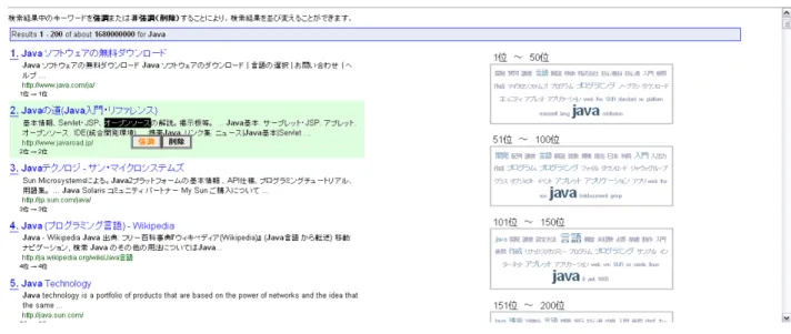 図 2.3: Rerank.jp のインタフェース