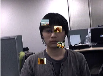 図 5.18: 実験初期状態 実験結果 実験結果を 5.2 に示す。表中「認識」は指差した画像とコンソールに出力された名前が一致 した場合にカウントする。表中「誤認識」は指差した画像とコンソールに出力された名前一 致しなかった場合にカウントする。表中「非認識」は指差しを行ってもコンソール上に名前 が出力されなかった場合にカウントされる。 イメージ名 認識 誤認識 非認識 dst1.jpg 24/25 0/25 1/25 dst2.jpg 25/25 0/25 0/25 dst3.jpg 23/25 0/25