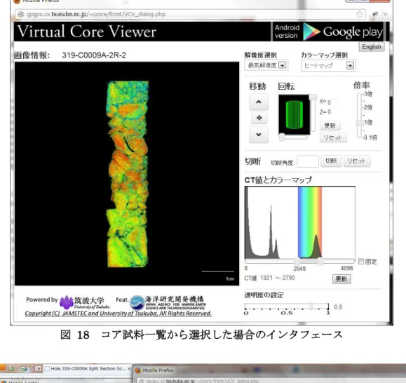 図  18  コア試料一覧から選択した場合のインタフェース 