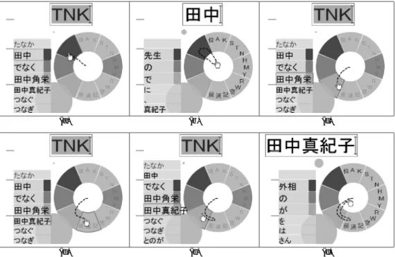 図 6 Popie において候補を選択する例 Fig. 6 Example of selecting candidate with Popie.