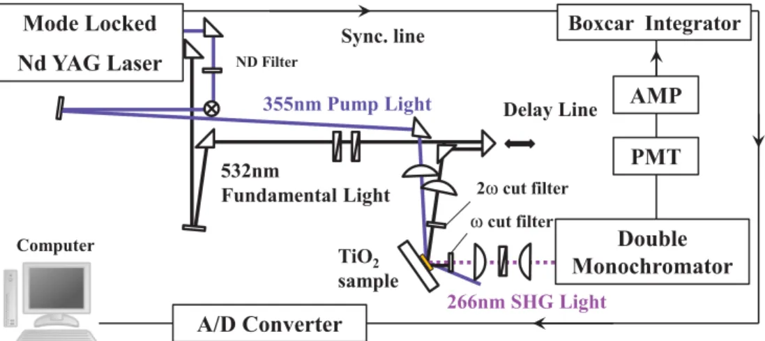 FIG. 2. (Color online) Experimental setup for the time-resolved pump-probe SHG measurement.