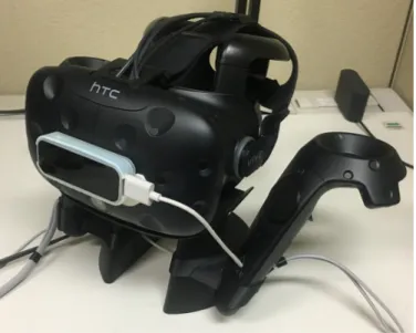 図 4.1: HTC VIVE に Leap Motion を取り付けた様子