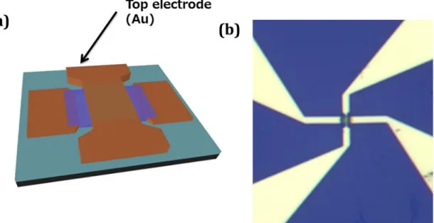 Figure 4.8. Fabrication of top electrodes. (a) Schematic of the device structure after the  top electrode fabrication