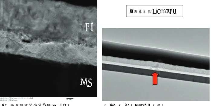 図 14 特異箇所における断面 TEM 像       図 15 図 14 周辺部の低倍率像 今回の観察が成功するために重要だったと考えていることがひとつあり、見落としていたことがあったので、 今後のためにここに記録しておく。それは最初、依頼者から提示された写真が glass 基板側からの写真であっ たのに、無意識のうちに Al 電極側からの写真であると、勘違いしていたことである。これは、エミッション 顕微鏡では透明基板側から発光を捉えているのに対して、 FIB による TEM 試料作製の際には基板側を試料