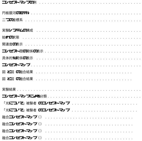 図 目 次 コンセプトマップの例 : : : : : : : : : : : : : : : : : : : : : : : : : : : : : : : : : : : : : 円板銀河のモデル : : : : : : : : : : : : : : : : : : : : : : : : : : : : : : : : : : : : : : : : 二つの座標系 : : : : : : : : : : : : : : : : : : : : : : : : : : : : : : : : : : :