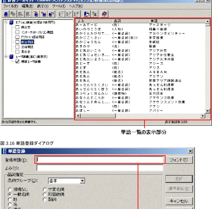 図 3.15 単語一覧の表示部分