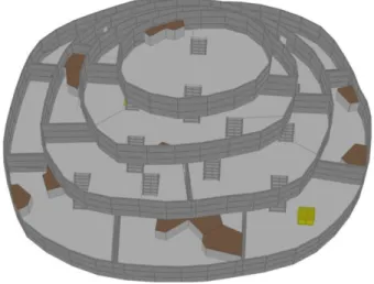 図  25：到達しにくさ，についての実験結果  図  26：本システムにより制作したダンジョンの例(1)．2 階層  図  27：本システムにより制作したダンジョンの例(2)．3 階層  図  28：本システムにより制作したダンジョンの例(3)．4階層 5