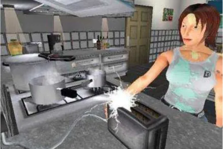 Figure 4: Marc C avazza‟s Death Kitchen. The user interacts with different objects and the system generates  events in the form of accidents in order to get the avatar killed