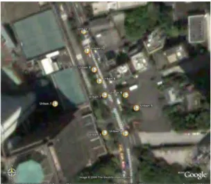 図 1-3-10  都市部（赤坂）に設けた高速移動測量点  背景写真の出典は google のホームページ。 