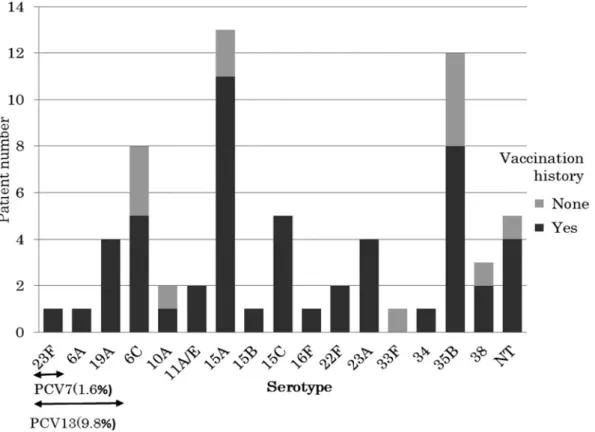 Fig. 1 Serotype distribution of the pneumococcal strains and vaccination history of the patients.