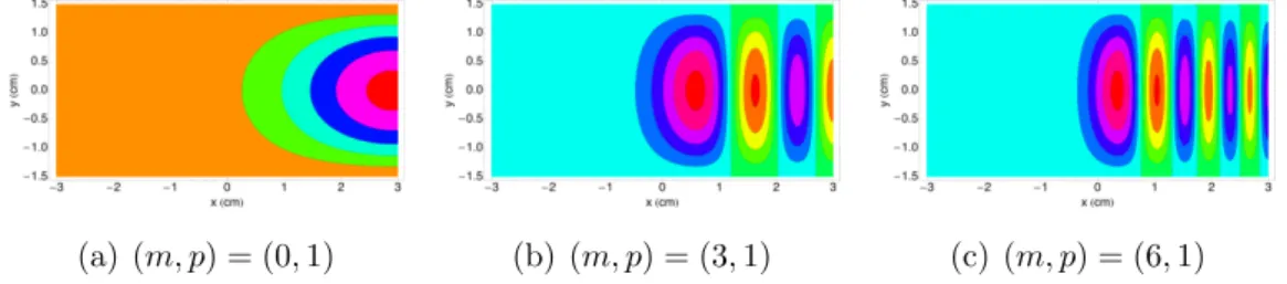 Figure 2.11: Contour plots of the field patterns of E x modes of a rectangular