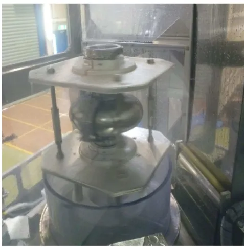 Fig. 3.6 : The Nb cavity assembled with Nb disc type samples during the cavity HPR experiment