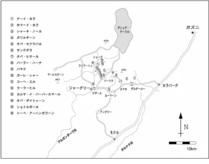 図 3  ジャーグリー =  カラバーグ石窟群配置図（［Taddei  &amp;  Verardi  1984,  Drawing 8］をもとに作図）