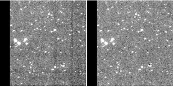 Figure 2.2: Subtraction of scattered light in the S9W image. In the previous image (left) the residual of the cross-shaped pattern is seen at the right bottom of the image, whereas the new (right) image shows a much more efficient subtraction.