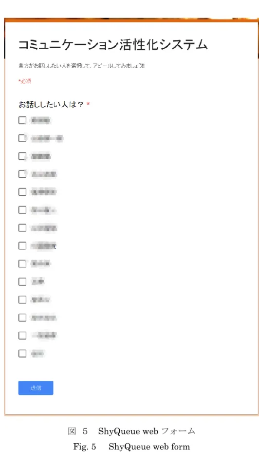 図  ５  ShyQueue web フォーム  Fig. 5  ShyQueue web form 