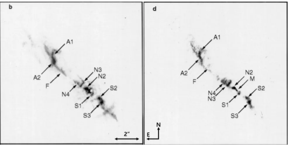 Figure 1.11: HST images of the jet and counter-jet of R Aqr (Paresce &amp; Hack 1994)