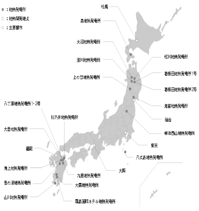 図 3.7  日本の地熱発電所分布図