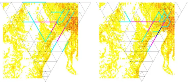 図  4.3.5  名古屋エリアにおける距離に基づくパスの Link betweenness の比較図 