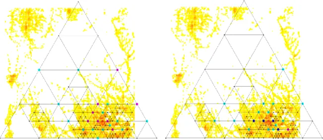 図  4.3.12  岐阜－滋賀エリアにおけるホップ数に基づくパスの Node betweenness の比較図 