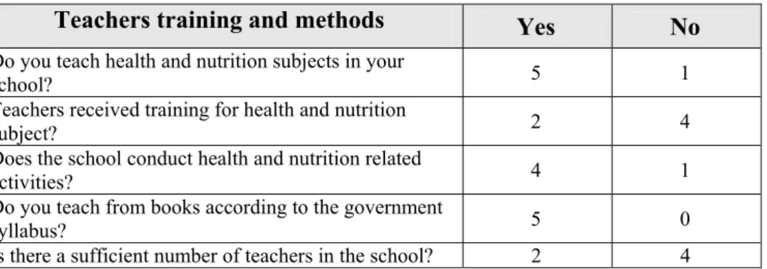 Table 8:  Information on Teachers 