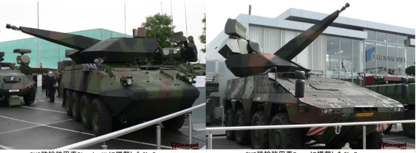 図 1  8X8 装輪装甲車 Piranha III および Boxer  に搭載した SkyRanger 外観 1)