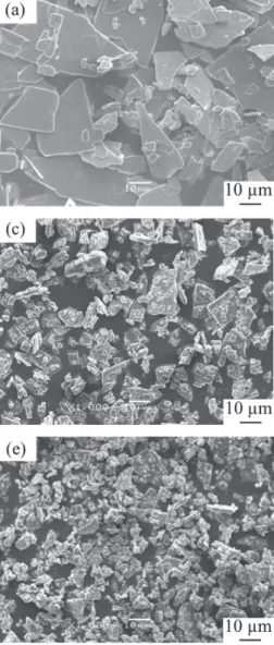 Fig. 4　SEM images of samples treated for several hours（without milling media）, （a）0, （b）12, （c）24, 