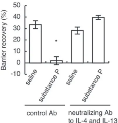 Fig. 3　Intradermal administration of substance P inhibited the  recovery of barrier function via induction of Th2 cytokine.