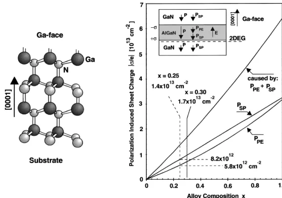 FIG. 1.10 Left: schematic drawing of the crystal structure of Wurtzite Ga-face GaN. Right: