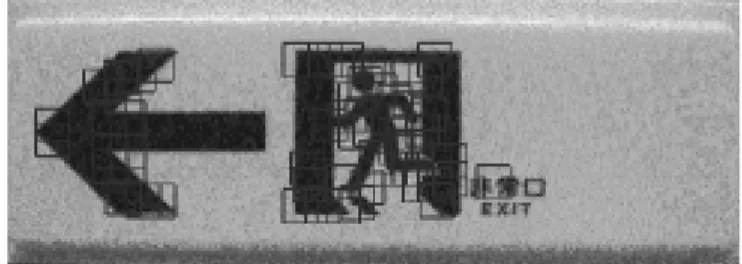 図 3.12: 距離 900mm で選択された学習ウィンド ウ 図 3.13: 距離 1500mm で選択された学習ウィンド ウ 3.2.2 実験 学習ウィンド ウ設定基準に基づいて学習ウィンド ウを登録した辞書を用いてランドマー クの位置・パラメータ（カメラとランド マークの距離）推定を行なう 