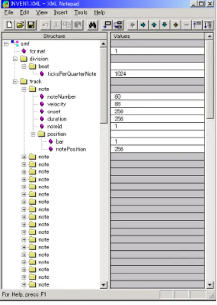 図 4.7: noteOn/noteOﬀ の対応を付けた note 情報【ファイル２】