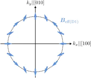 Fig. 1.4 DSOC における Fermi 円と有効磁場の方向 .