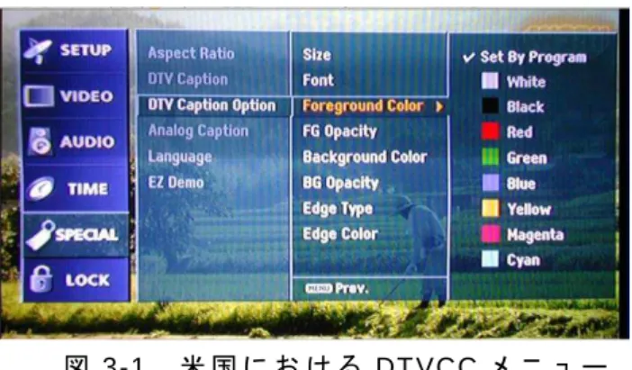 図 3-1 米 国 に お け る DT VCC メ ニ ュ ー