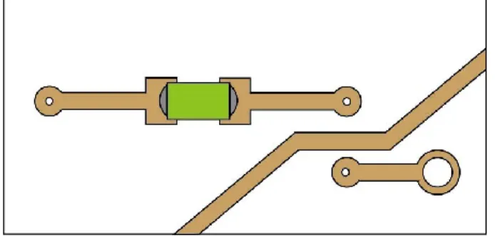 図  17：ビア 4 の断面図    ここで、基板設計の自由度を理解するために、ビア 2、3 の意味を考える。    素直にパターンを引くのであれば、ビア 2、3 を無くして、表面実装部品に接続さ れている部品面のパターンを直接ビア 4 に接続すればいいと思われたのではないだ ろうか。もちろん、そのように設計しても良い。しかしながら基板設計者がこの例示 のようなパターンを引いたとしても、部品の接続を表したネットリストデータとは一 致しているため、基板設計上の問題とはいえない。このように、パターンをどのよう 