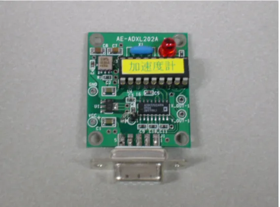 図 3.4: 使用した加速度センサ どうか推測することができる．仮に，家に中に鍵があることがわかったとすれば，U さん は近所のゴミ捨て場にゴミを捨てにいったかもしれないし，庭の花に水をあげているか もしれないが，家の外にいるのは一時的なものですぐ家に戻ってくると考えることがで きる． （ d ）状況設定 状況設定は，ユーザが自分の状況を設定することで行う．状況設定は，GUI から行う． 図 3.5 に，状況設定を行うための GUI を示す． ユーザが設定できるのは，睡眠や食事といった状態を設定することがで