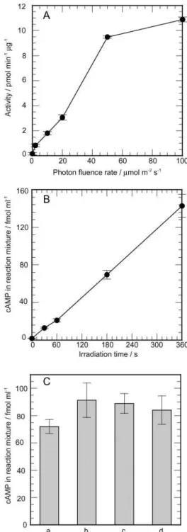 Fig. 1 (A) Photon ﬂuence rate-response curve for PAC activation. The