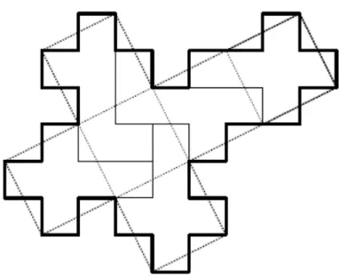 図 4: A regular rep-cube of order k = 5 数 k = 4 で面積 24 の正則なレプ・キューブの全列挙と解析をおこなっている．次 数 k = 2 で面積 12 の正則なレプ・キューブについては，全部で 33 種類あることが 示されている．次数 k = 4 で面積 24 の正則なレプ・キューブについては，全部で 7185 種類あることが示されている．次数 k = 4 で面積 24 の正則なレプ・キューブ 7185 種類の中には，回転対称であるレプ・キューブや，4 個のポリオ